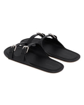 Black Leather Flat Sandals | PDP | Antonia