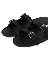 Black Leather Flat Sandals | PDP | Antonia