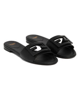 Black Baguette Leather Flats - Women's slides | PLP | Antonia