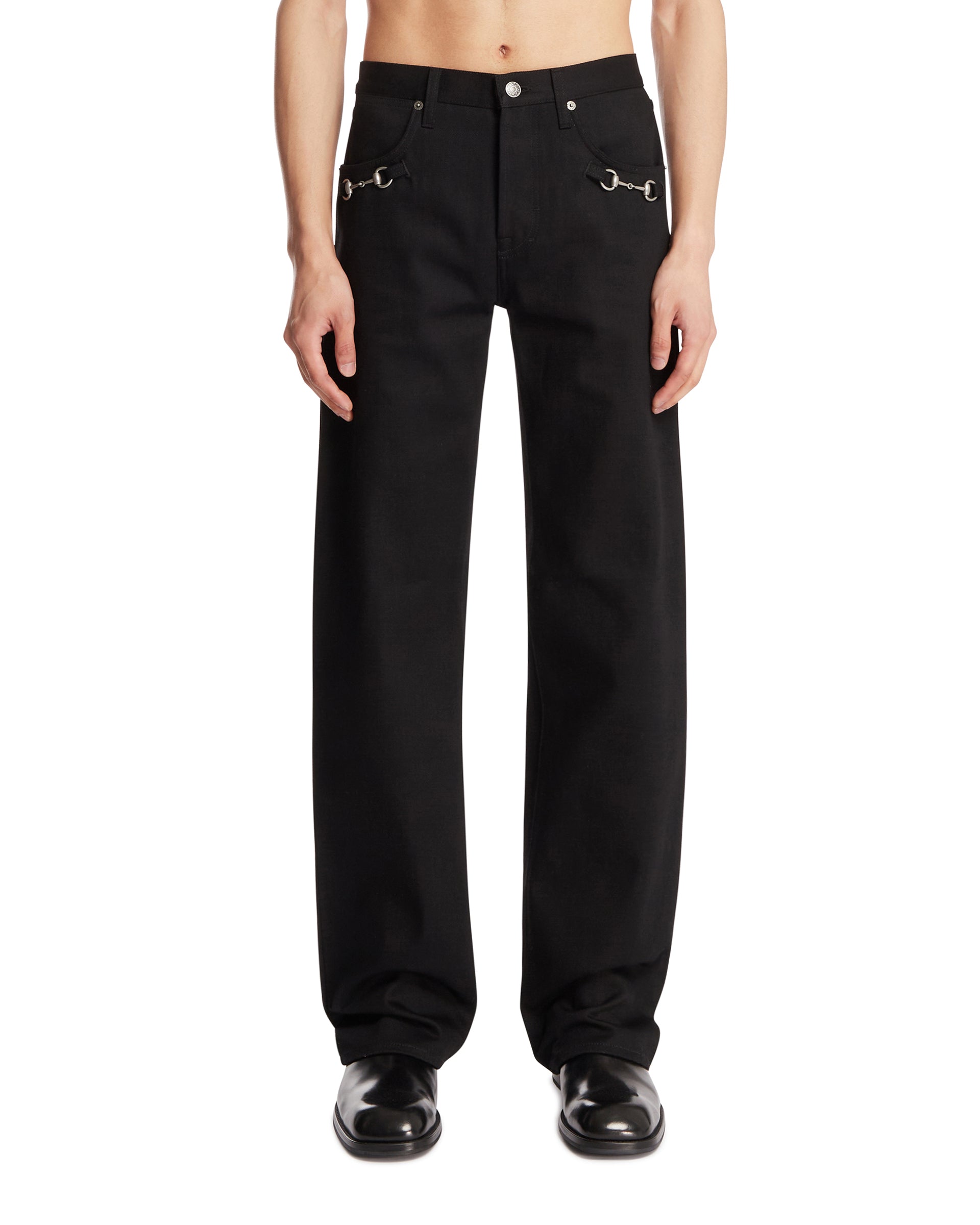 Black Denim Pants with Horsebit Detail | GUCCI - Antonia