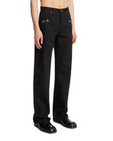 Black Denim Pants with Horsebit Detail | PDP | Antonia