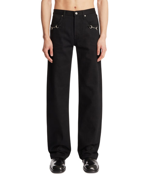 Black Denim Pants with Horsebit Detail | GUCCI - Antonia