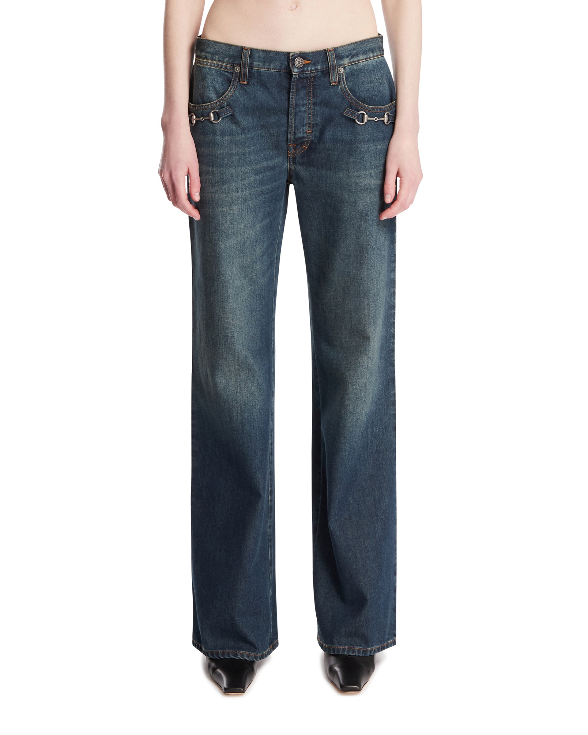 Blue Horsebit Denim Pants | GUCCI - Antonia