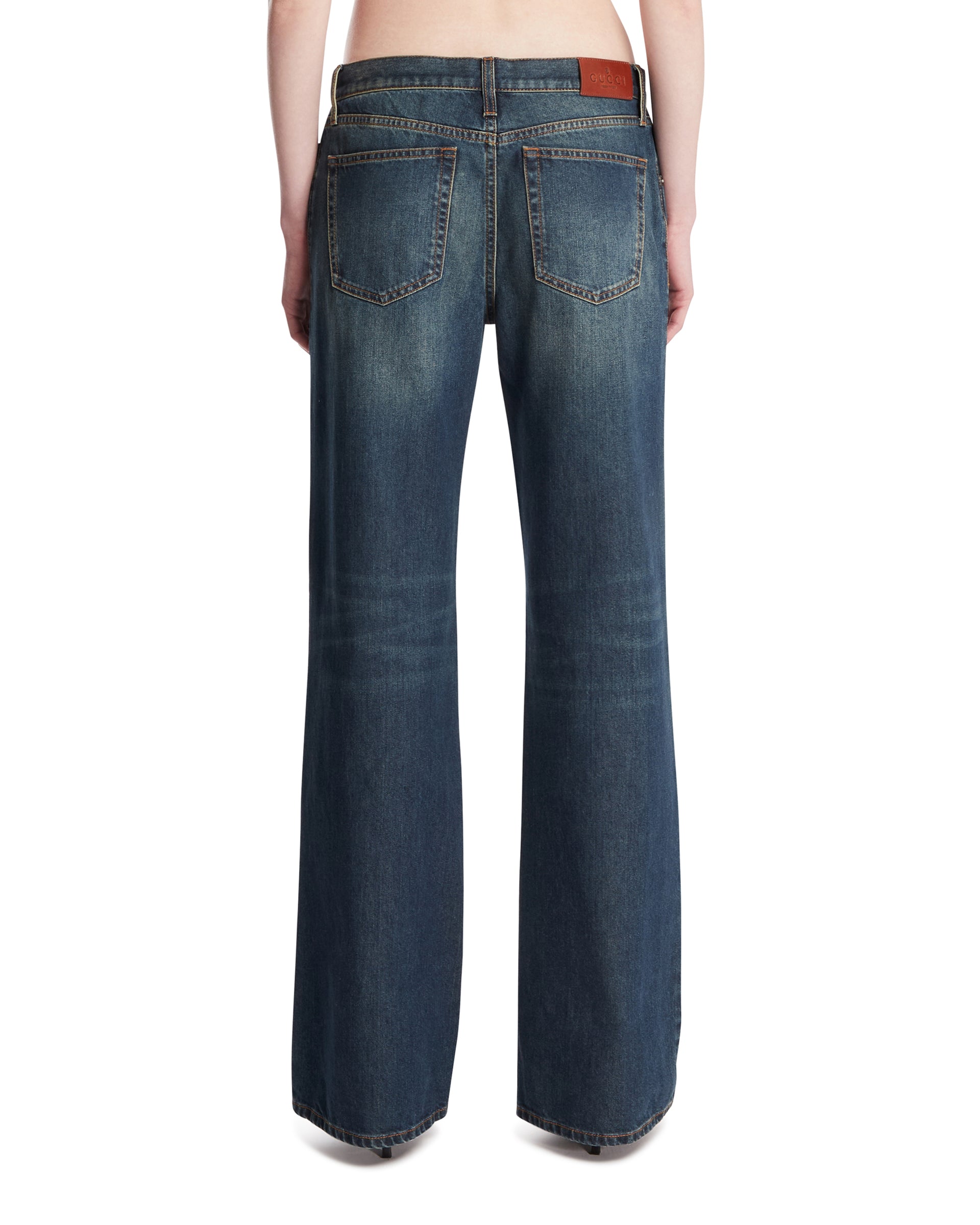 Blue Horsebit Denim Pants | GUCCI - Antonia
