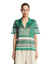 Green Striped Satin Pique Polo | PDP | Antonia