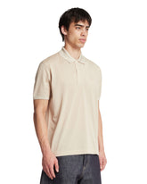 Beige Classic Fit Silk Pique Polo | PDP | Antonia
