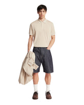 Beige Classic Fit Silk Pique Polo | PDP | Antonia