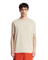 Beige Striped Cotton T-shirt | PDP | Antonia