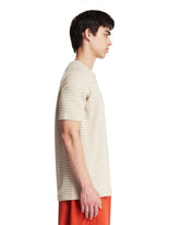 Beige Striped Cotton T-shirt | PDP | Antonia