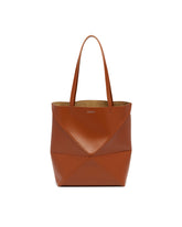 Brown Medium Puzzle Fold Tote Bag | PDP | Antonia