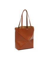 Brown Medium Puzzle Fold Tote Bag | PDP | Antonia