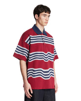 Napapijri x Martine Rose Burgundy and Blue Striped Cotton Polo | PDP | Antonia