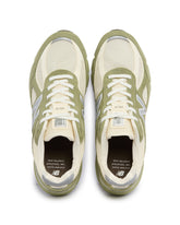 White and Green Made in USA 990v4 Sneakers | PDP | Antonia