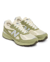 White and Green Made in USA 990v4 Sneakers | PDP | Antonia