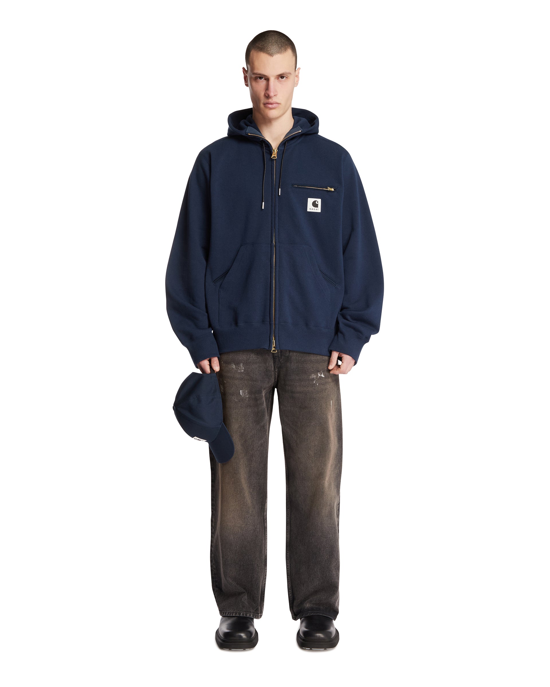 Sacai x Carhartt WIP Blue Cotton Jersey Hoodie | SACAI - Antonia