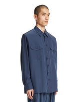 Camicia In Viscosa E Seta Blu | PDP | Antonia