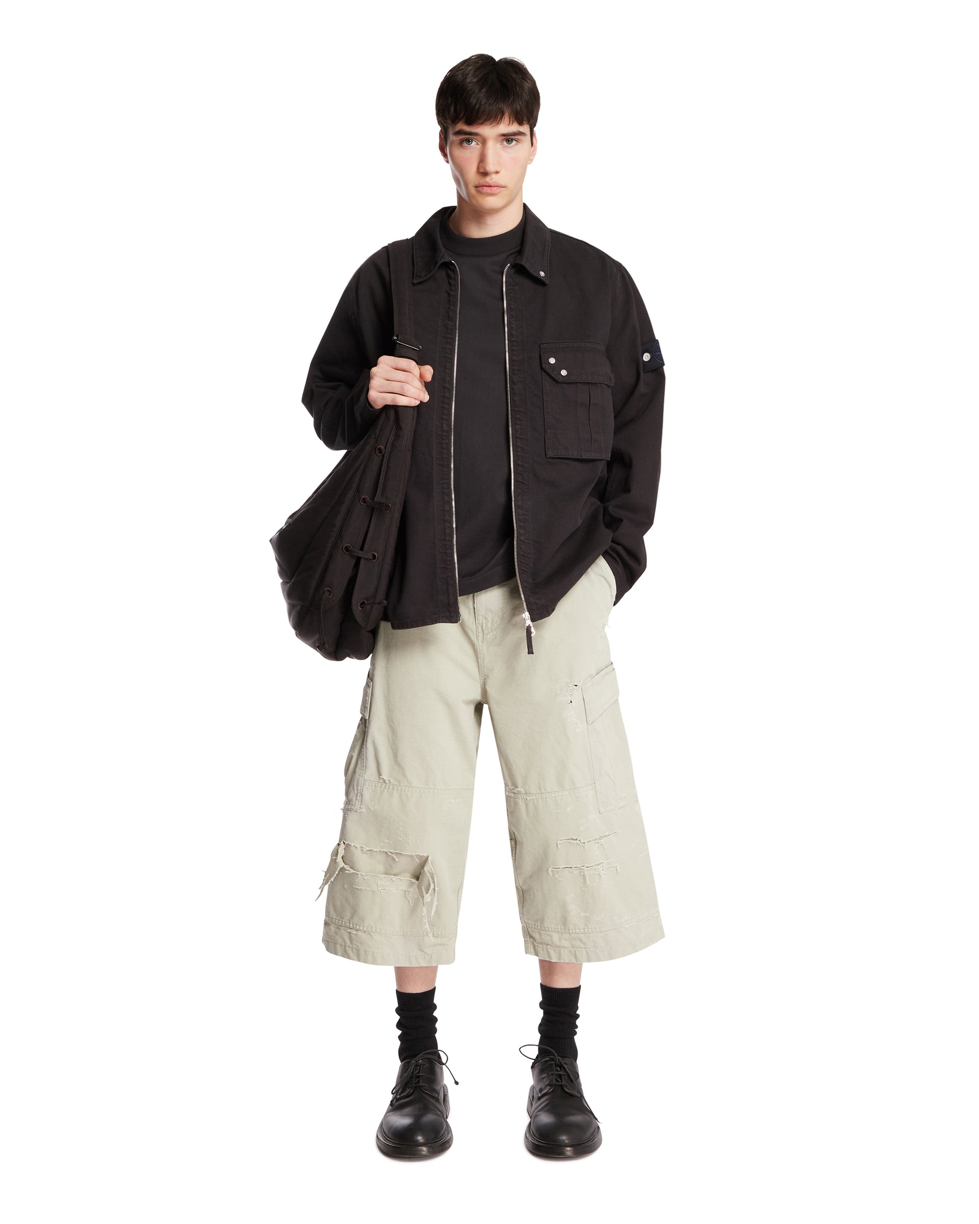 Black Denim Zip Jacket | STONE ISLAND - Antonia