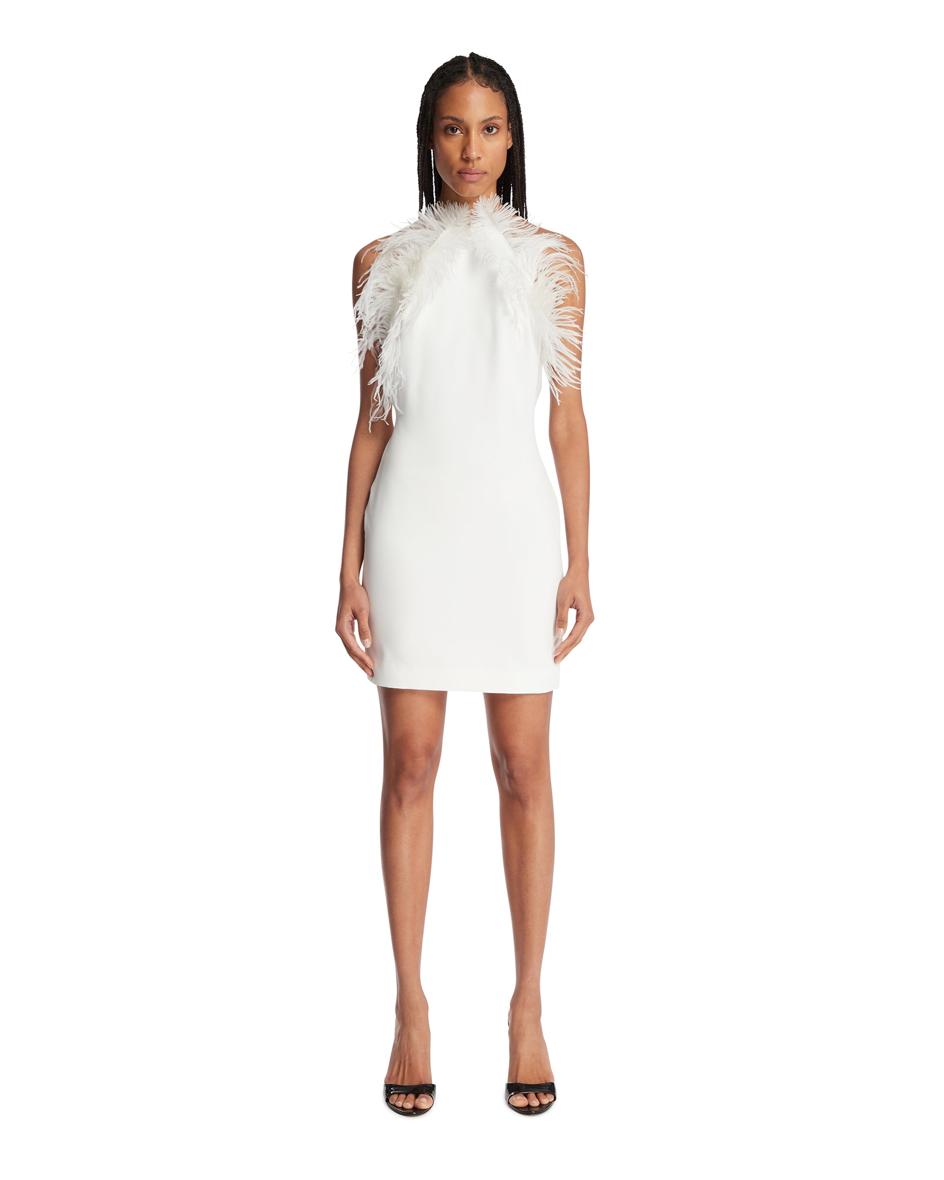 white feather cocktail dress White Feather-Embellished Dress | THE ATTICO