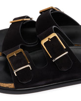 Black Buckle Slide Sandals | PDP | Antonia