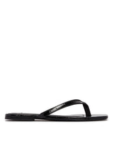 Black Leather Croc-Effect Flip-Flop Sandals | PDP | Antonia