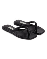Black Leather Croc-Effect Flip-Flop Sandals | PDP | Antonia