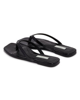 Black Leather Croc-Effect Flip-Flop Sandals | PDP | Antonia