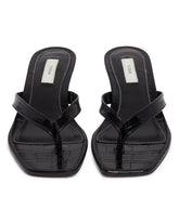 Black Low-Heel Croc-Effect Flip-Flop Sandals | PDP | Antonia