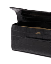 Black Croco-Embossed Leather Clutch | PDP | Antonia
