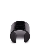 Black Long Rigid Bracelet With Crocodile-Embossed Finish | PDP | Antonia