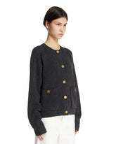 Gray Jewel-Button Cardigan | PDP | Antonia