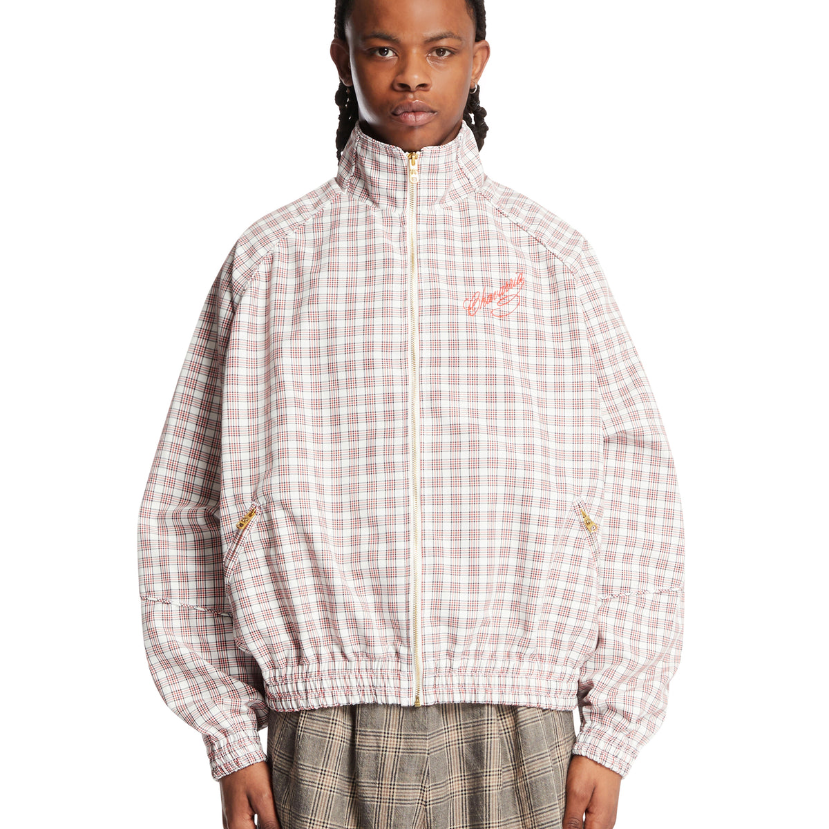 Red and White Checked Ruff Rider Track Jacket | WILLY CHAVARRIA - Antonia
