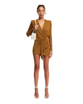 Brown Mini Draped Dress - KHRISJOY WOMEN | PLP | dAgency