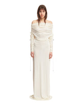 White Off-shoulder Ruched Dress - ATLEIN WOMEN | PLP | dAgency