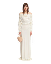 White Off-shoulder Ruched Dress - ATLEIN WOMEN | PLP | dAgency