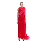 Red Long Dress With Boa - the attico women | PLP | dAgency