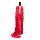 Red Long Dress With Boa | PDP | dAgency